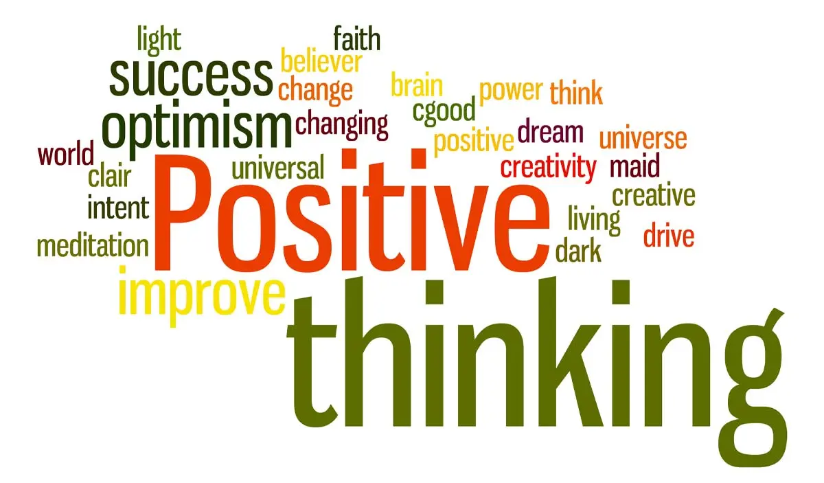 Colorful word cloud highlighting positivity, success, and optimism concepts.