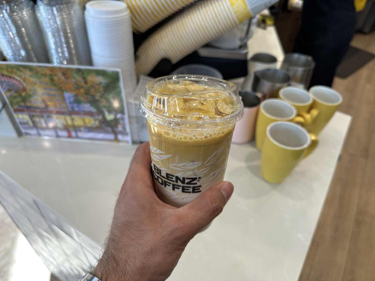 Iced Turmeric Latte at Blenz Robson.