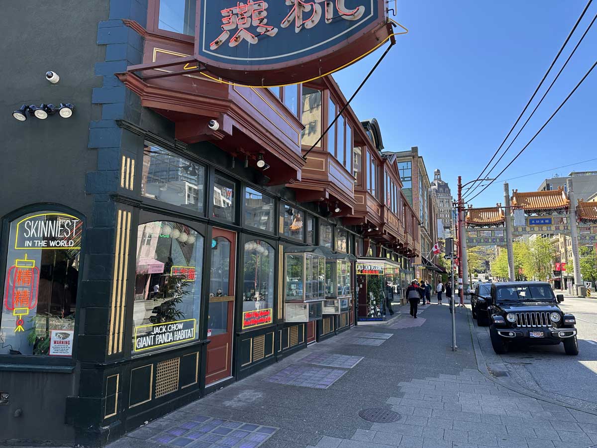 A street view of Vancouver's Chinatown near Millennium Gate.