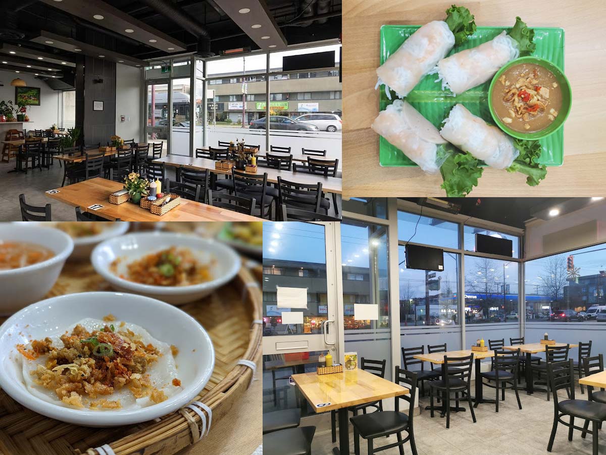 Collage of La Maison restaurant interior and Vietnamese dishes.
