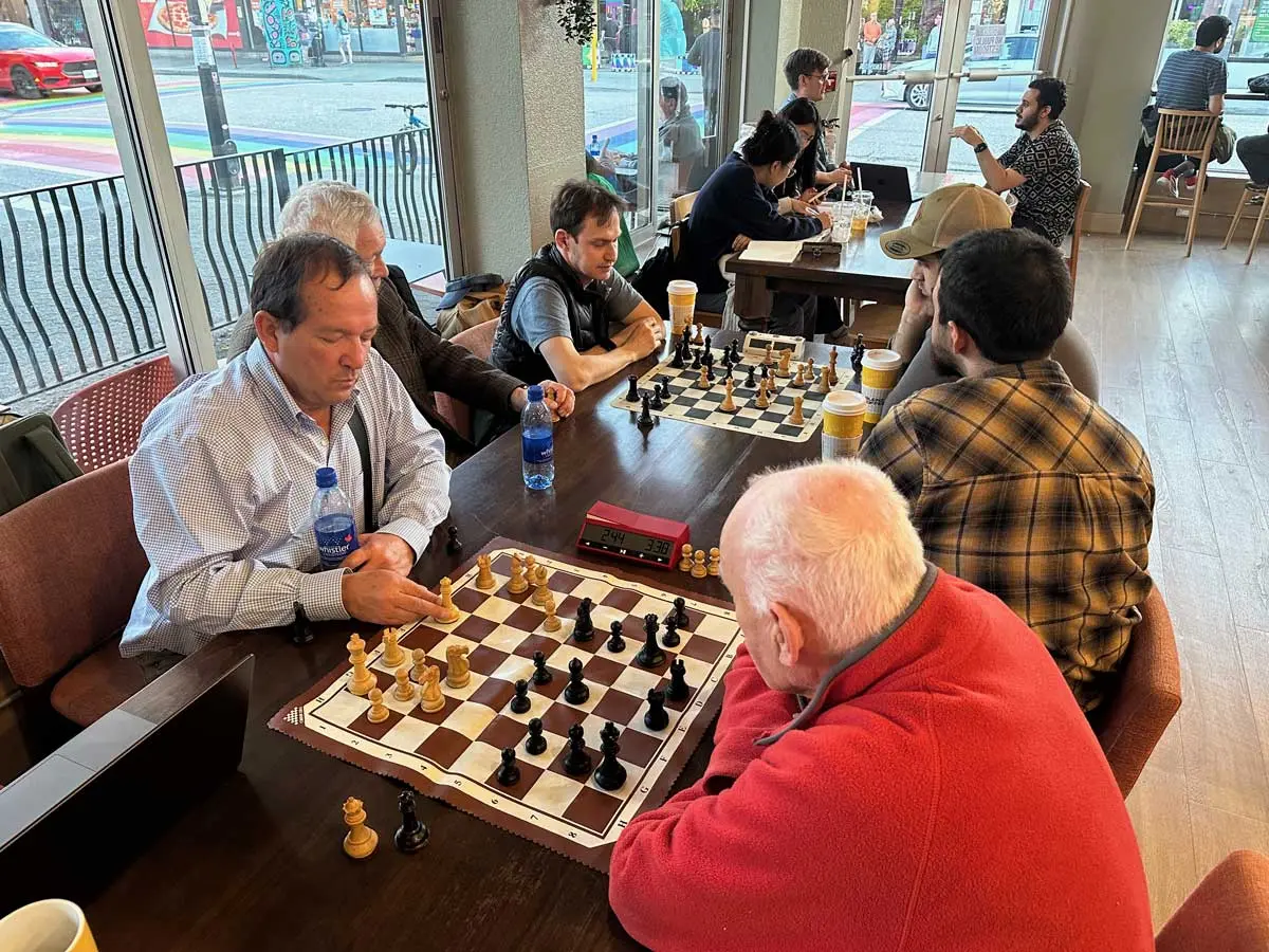 Chess players gathered at Blenz Café in Vancouver for casual games.