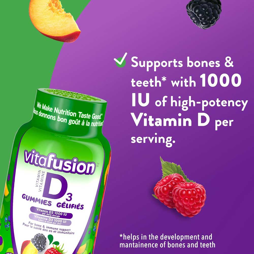 Vitafusion D3 Gummies 1000 IU, 150 Ct, 5 Mo Supply.