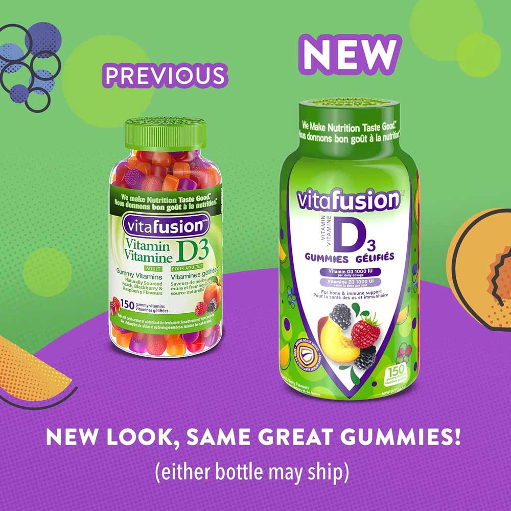 Vitafusion D3 Gummies 1000 IU, 150 Ct, 5 Mo Supply.