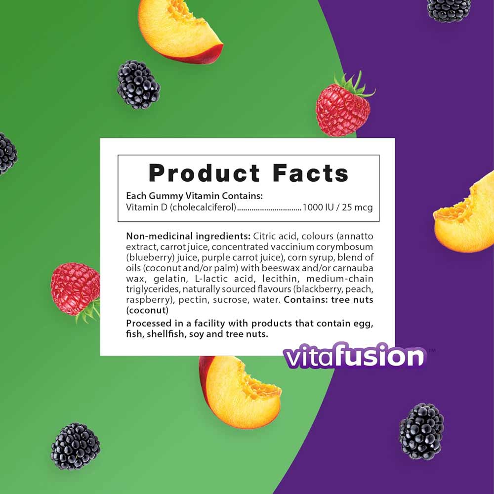 Vitafusion D3 Gummies 1000 IU, 150 Ct, 5 Mo Supply.