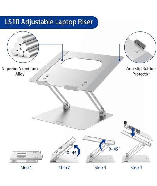 Ergonomic Adjustable Aluminum Laptop Stand – 10–14"