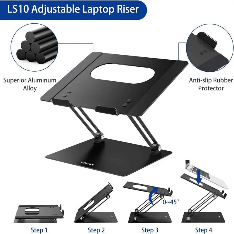 Ergonomic Adjustable Aluminum Laptop Stand – 10–14"