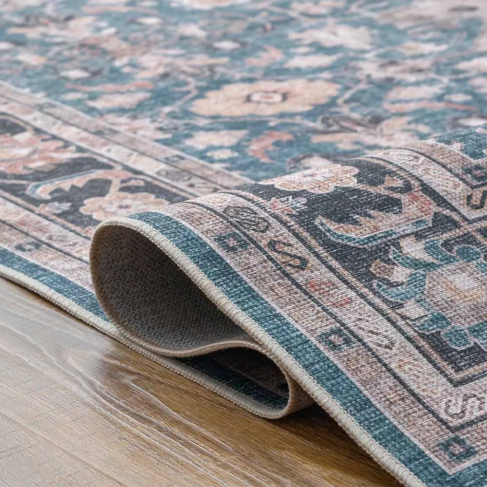 JINCHAN 8x10 Feet Navy Vintage Distressed Floral Area Rug - Image 3