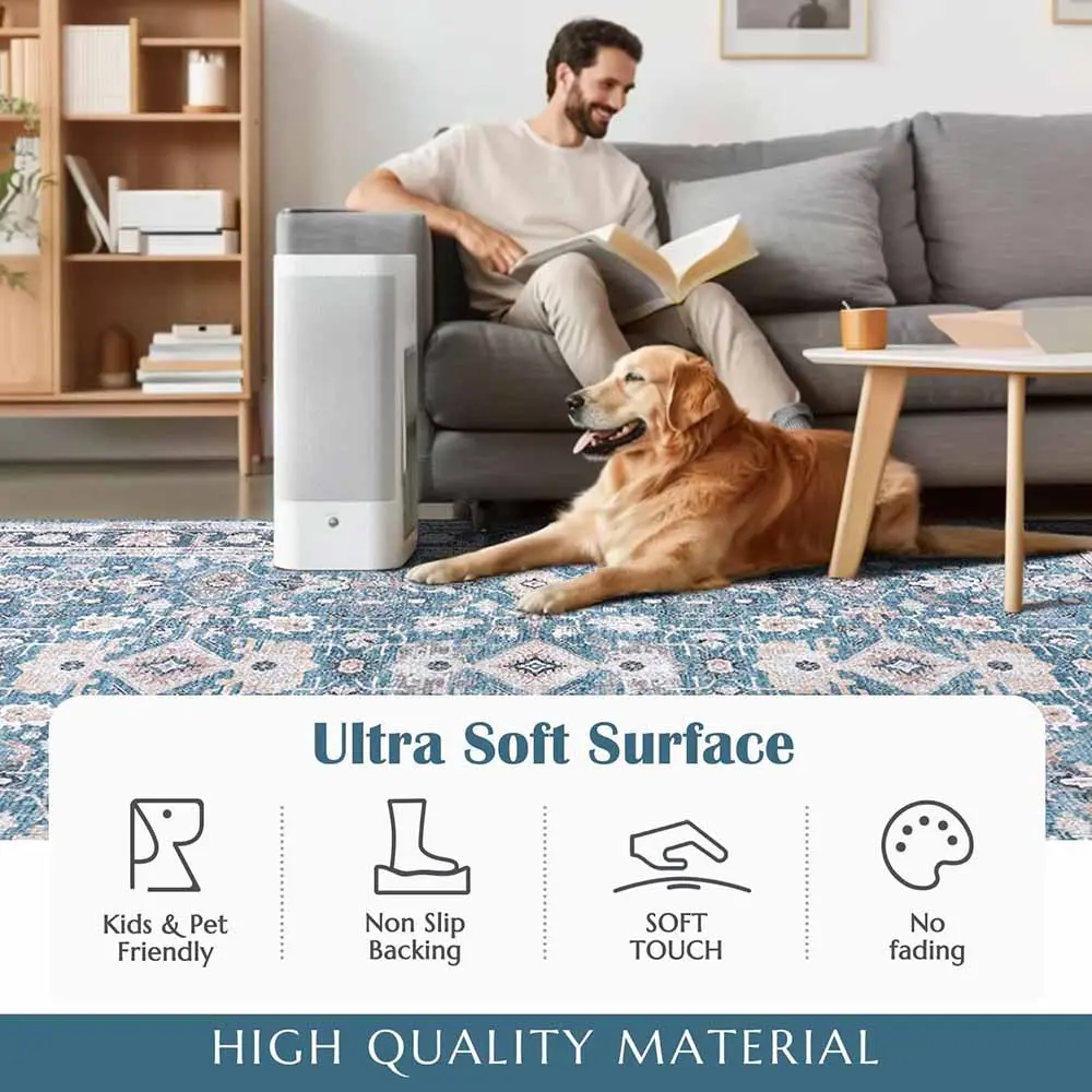 JINCHAN 8x10 Feet Navy Vintage Distressed Floral Area Rug - Image 5