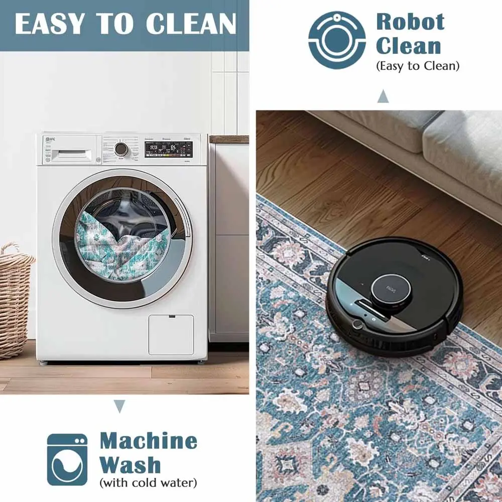 JINCHAN 8x10 Feet Navy Vintage Distressed Floral Area Rug - Image 6