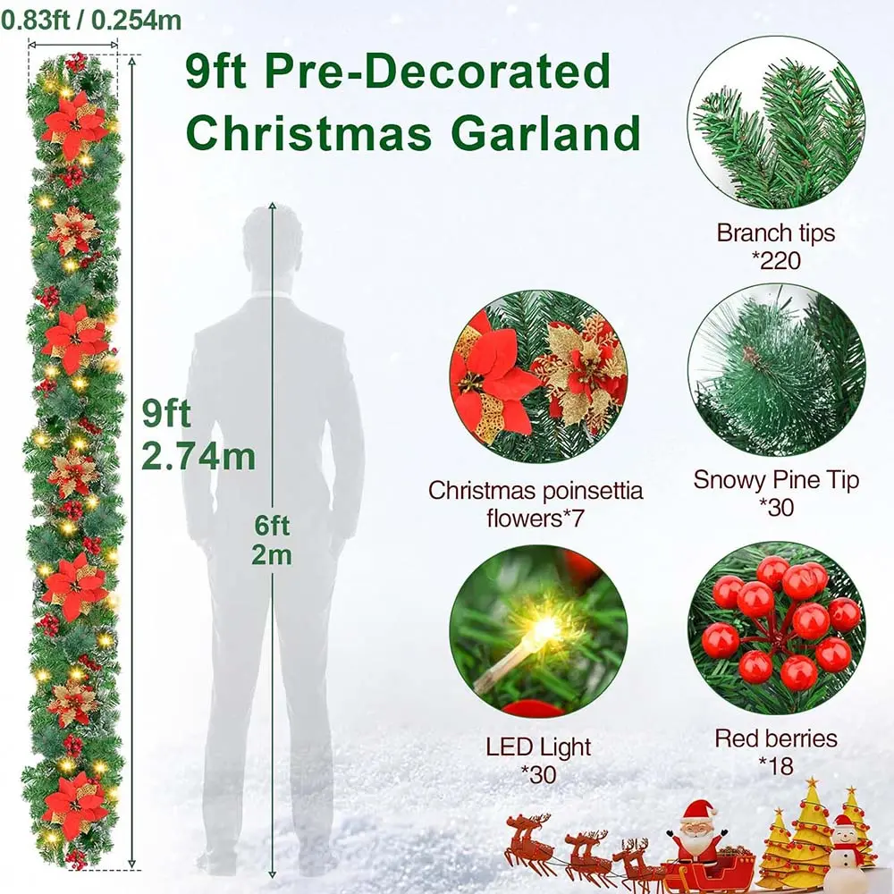 9ft Pre-Lit Christmas Garland with Lights