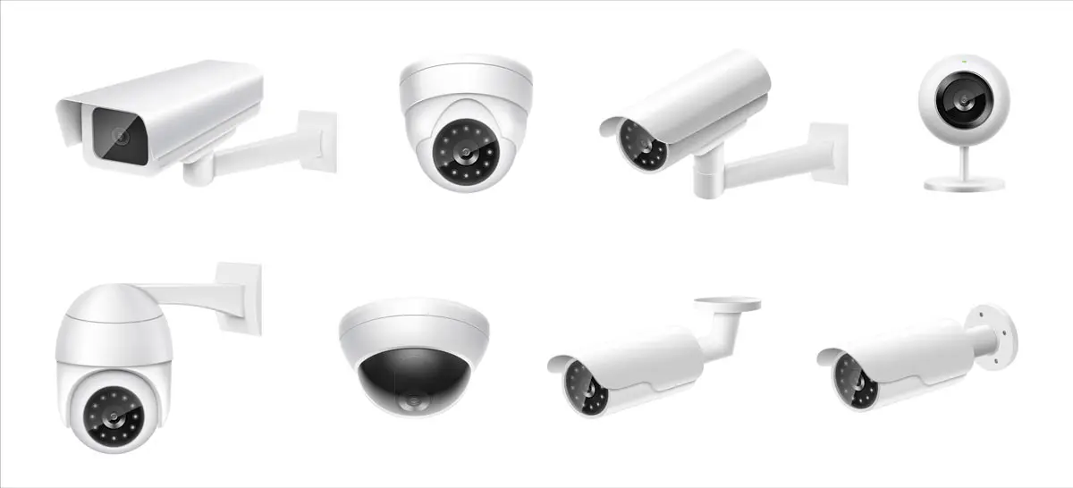 Various types of security cameras, including dome, bullet, and indoor models, designed for home and business surveillance.